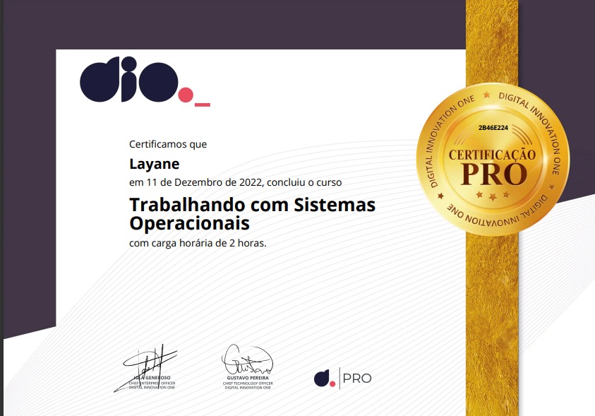 FFoto ilustrativa do certificado